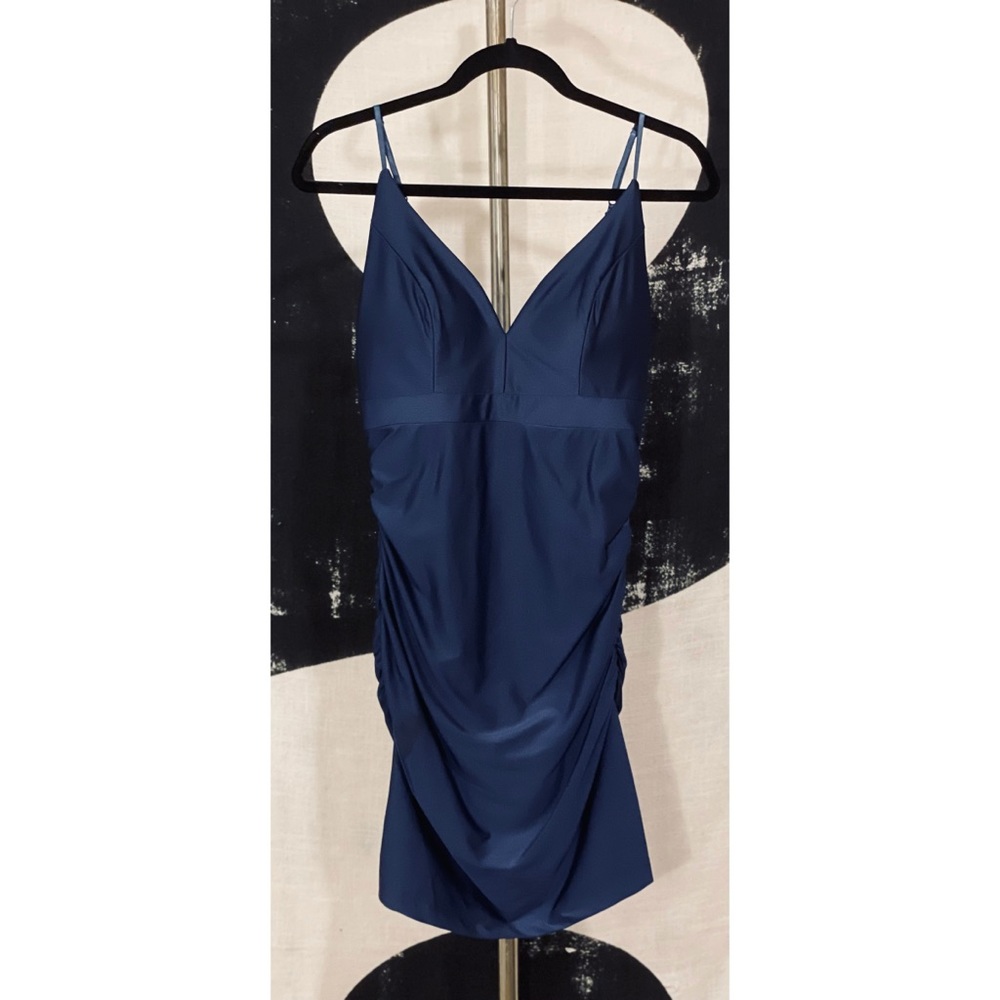 Love, Nickie Lew MED Navy Shiny Bodycon Dress
